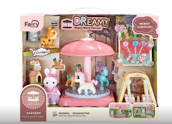 Cady Rabbit play set with furniture set, carousel with horses, 6659
