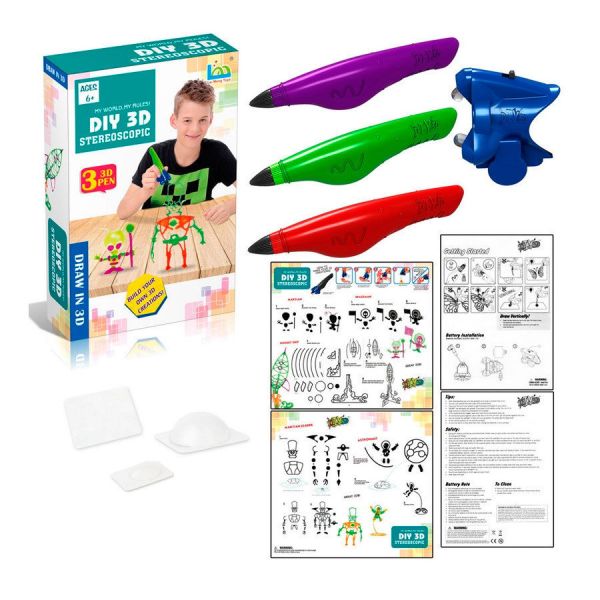 Drawing set with 3D pens 3in1