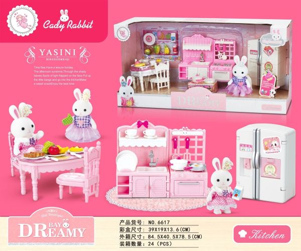 Cady Rabbit play set with furniture set, kitchen", 6617