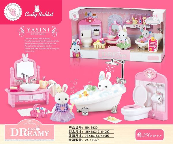Cady Rabbit play set with furniture set, bathroom", 6620