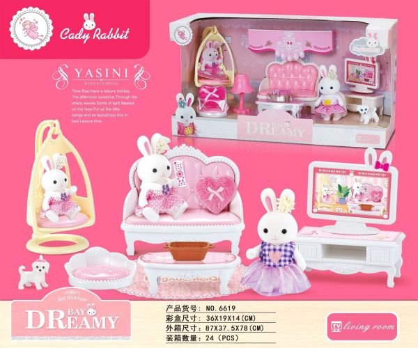 Cady Rabbit play set with furniture set, living room", 6619