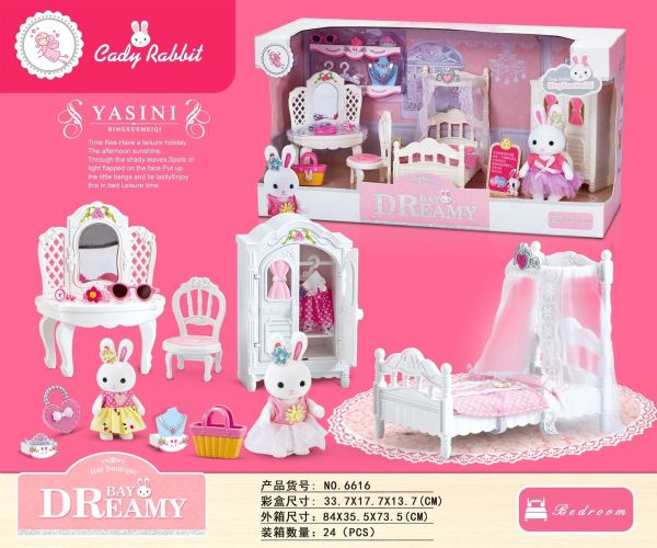 Cady Rabbit play set with furniture set, bedroom", 6616